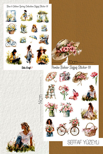 SelisCraft Pembe & Mavi Bahar Temalı Şeffaf Sticker Seti 01 Ajanda Planlayıcı...