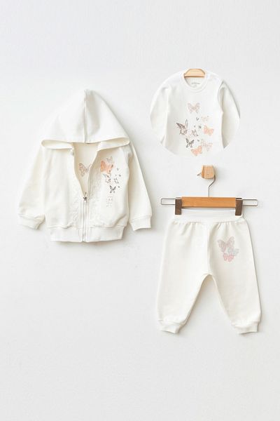 Aziz Bebe Girl Butterfly Patterned 3-in-1 Baby Set 0-18 Months