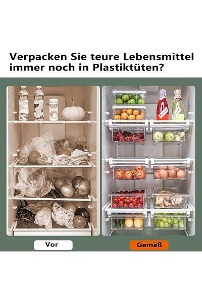 COOYA 4 Grid Fridge Drawer Organizer,Refrigerator Bins with Handle,Fridge Shelf Holder Storage Box