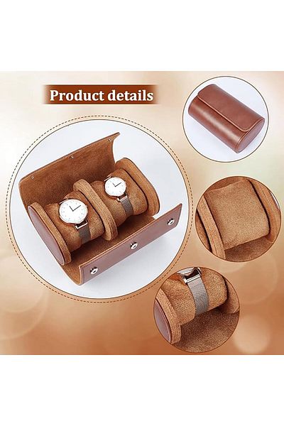 COOYA Watch Storage Box, Secure Storage Box with Removable Pillow and Solid Dividers (2 slot brown)