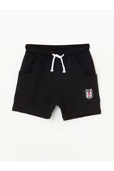 LC Waikiki Lcw Kids Black Elastic Waist Black White Printed Baby Boy Shorts