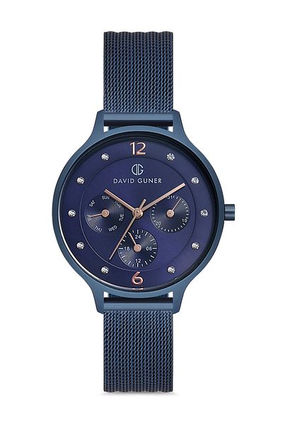 DAVID GUNER ساعة يد نسائية بمينا أزرق مطلية باللون الأزرق Dg-8120lc-h3e