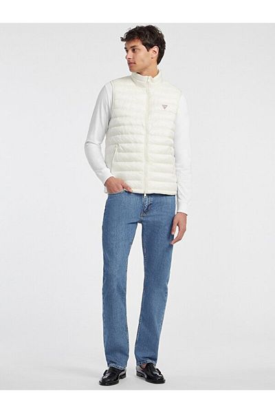 Guess Jeans Men's White Quilted Nylon Inflatable Vest