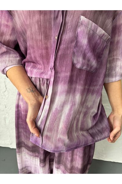 Elif Özbey Butik Purple Batik Patterned Chiffon Set