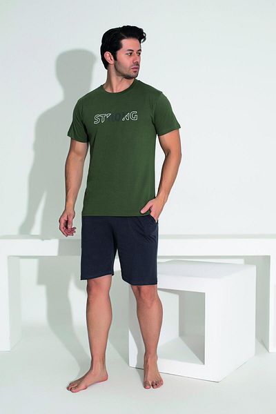 Estiva Men's Summer Strong Printed Short Sleeve Shorts Combed Cotton Pajama Set