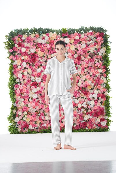 Estiva Women's Summer Striped Front Buttoned Short Sleeve Combed Cotton Lycra...