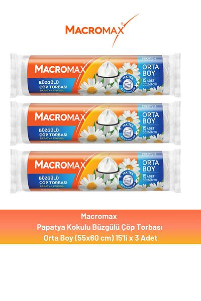 MACROMAX كيس قمامة ديزي برباط مقاس متوسط ​​15 × 3 قطع
