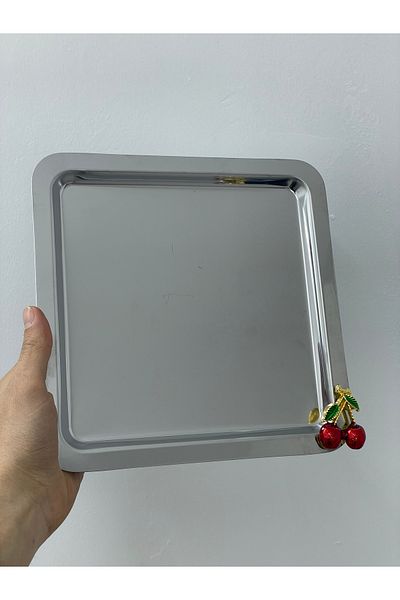 YzHome 2-Person Metal Square Cherry Cherry Presentation Serving Tray Tray 22cm