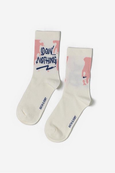 Katia&Bony Unisex ροζ χρωματιστές κάλτσες με στάμπα