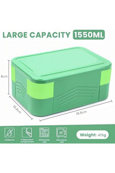 COOYA Kids Lunch Box, 1.55L Kids Lunch Box with 6 Compartments, Breakfast Box for Boys and Girls(Green)
