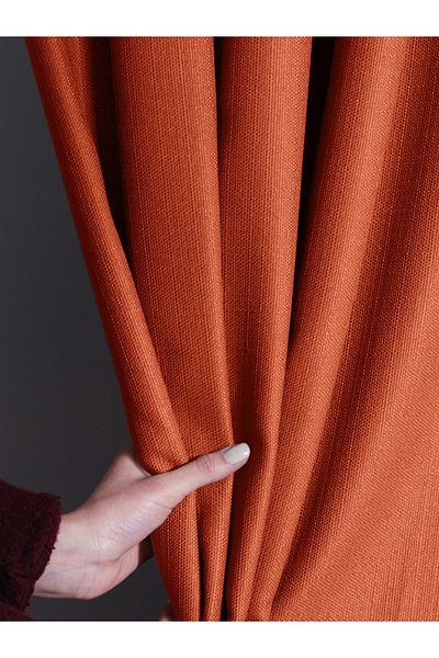 FAVOLLİ Brick Color Pleated Linen Textured Background Curtain