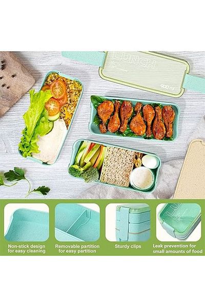 COOYA Bento Lunch Box, 27Pcs Lunch Box Accessories3 Layer Lunch Container for Kids, Adult(Green)