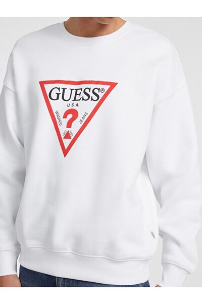 Guess Jeans Beyaz Erkek Sweatshırt M4YQ21K9V31G011 GJ CN OS ICONIC TRI