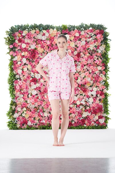 Estiva Women's Summer Heart Patterned Front Buttoned Shorts Combed Cotton Lyc...