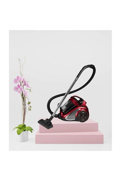Hausberg Aspirator fara sac HB-2820RS, 2400 W, 4.5 litri, 85dB, filtru lavabil, Negru/Rosu