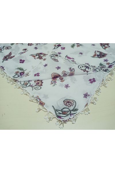 hoaryage Yemeni Tulle Hand Oyası - Φουλάρι με μοτίβο, χάντρες και 4 άκρες