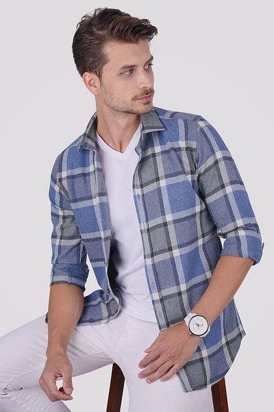 Etikmen Μπλε γκρι καρό ανδρικό πουκάμισο Slimfit Lumberjack