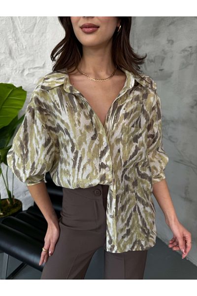Elif Özbey Butik Cămașă drapată cu model verde