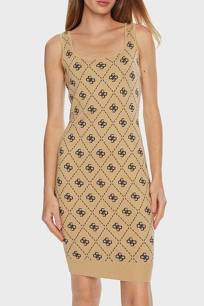 Guess Sarah 4g Sl Dress Sw Γυναικείο Καφέ Φόρεμα W4bk98z3jd2-fn3n