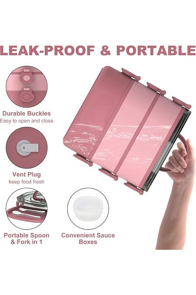 COOYA Lunch Box 2L, Insulation Three-Layer, 304 Stainless Steel, Suitable for Students Office Workers(Red)