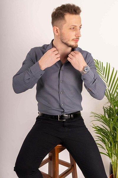 Etikmen Ανδρικό πουκάμισο Slimfit με μοτίβο καπνιστού Dobby