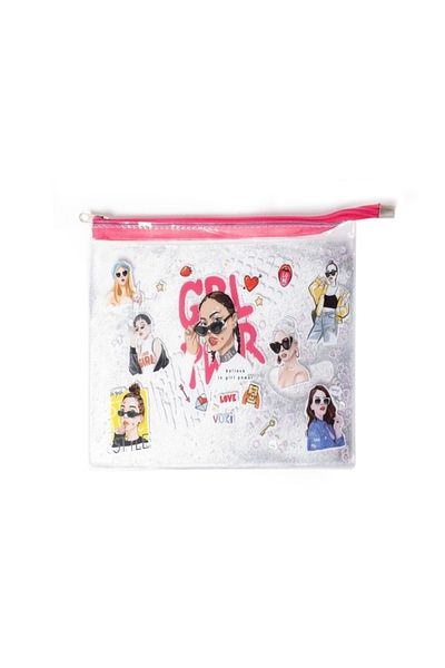 BOOK AND MORE Girl Power Themed Water Zippered Transparent Bag