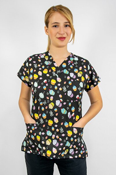 Nur Medikal Giyim Set de costum de lycra pentru medic chirurg, asistentă, spital, bucătar, tematică Cup Cake