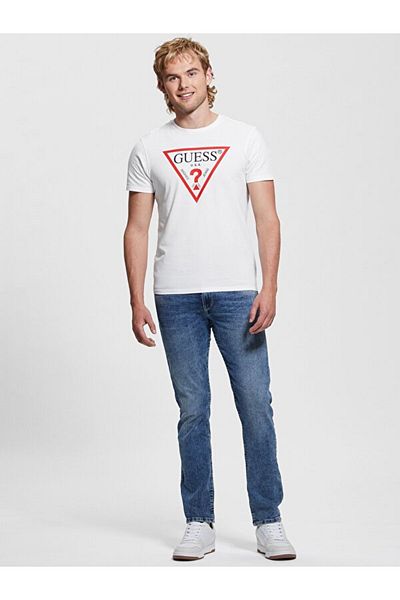 Guess Ss Bsc Clsc Tri Logo Men's White T-Shirt M2Gı68Kba60-G011