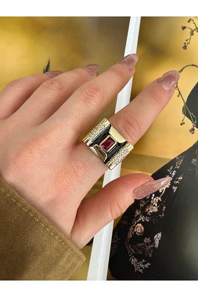 Pinery Jewels Vip Series - Women's Ring with Large Ruby Stone and Adjustable Bottom