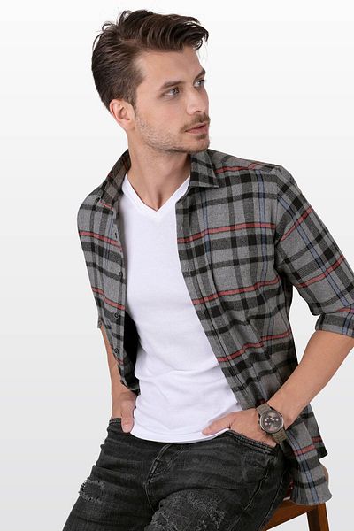Etikmen Ανδρικό πουκάμισο Smoked Red Line Slimfit Lumberjack