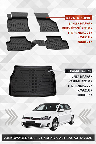 Sahler Volkswagen Golf 7 2013-2020 Uyumlu 4.5d Premium Havuzlu Paspas ve Line...
