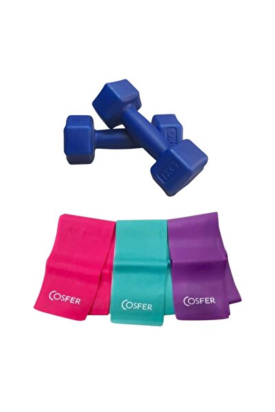 Mrt دمبل أزرق 1 كجم × 2 وحزام مقاومة بيلاتيس 3 قطع