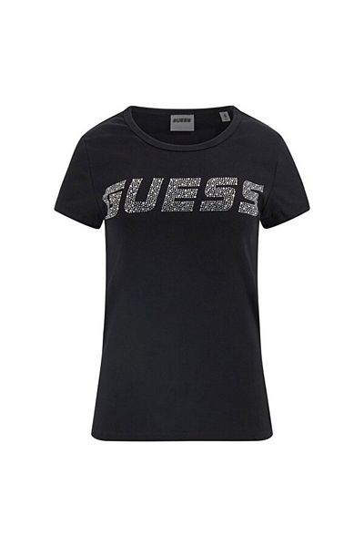 Guess Tricou Maniche Corte Logo Strass Kiara Da Donna Tricou negru pentru femei V4bı16kcıv1-jblk