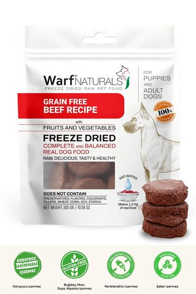 Warf Naturals Freeze Dried Köpek Maması - Dana Etli 300 gr X 3 Paket %100 Doğal Koruyucu Içermez
