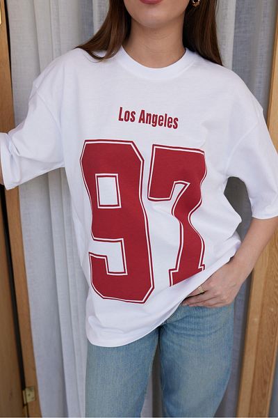 Askı Nişantaşı White Los Angeles Text Printed Oversize T-Shirt