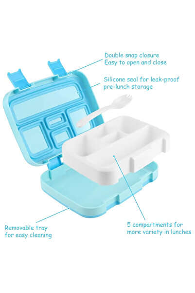 COOYA Bento Boxes with 5 Compartments, Leak-Proof Robust 800ML with Spoon, BPA-Free(Blue)