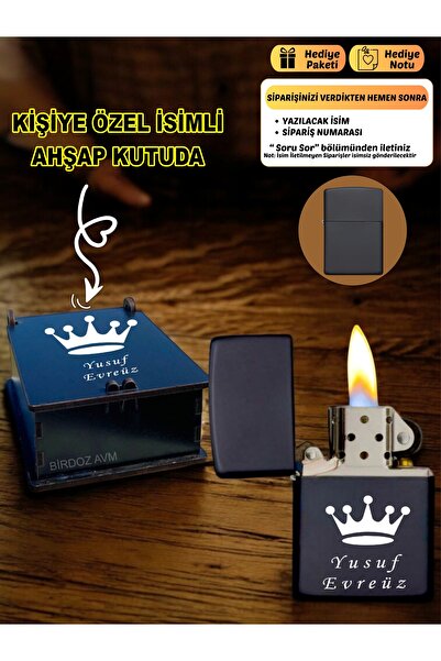 birdoz avm Kişiye Özel Isimli Taç Tasarım Siyah Benzinli Çakmak & Özel Ahşap ...