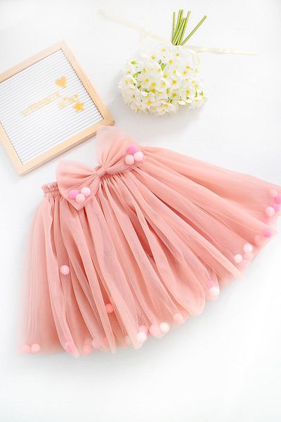 VİTRİNMİXMİNİ Salmon Color Play Children's Tutu Skirt with Pompom and Ribbon
