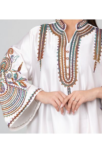 IKKXA Floral Printed Crystal Embroidery Jalabiya