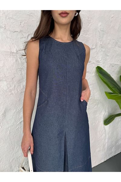 Elif Özbey Butik Rochie din denim plisată în față bleumarin