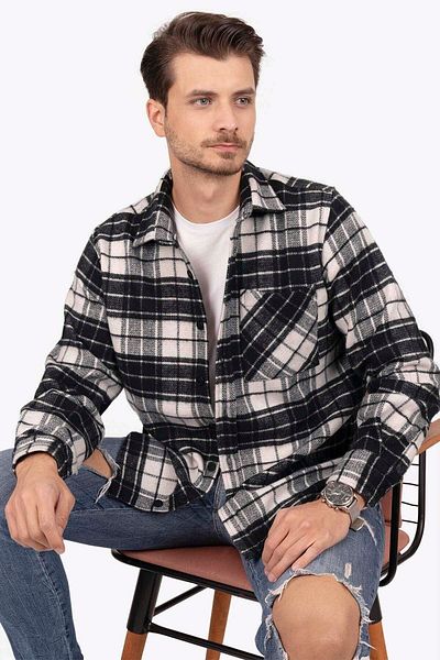 Etikmen Черно-бяла преходна мъжка риза Oversize Lumberjack