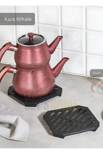 Jet's Home Square Trivet Stainless Pot Tea Pot Mat Heat Resistant Kitchen Countertop Protector Black