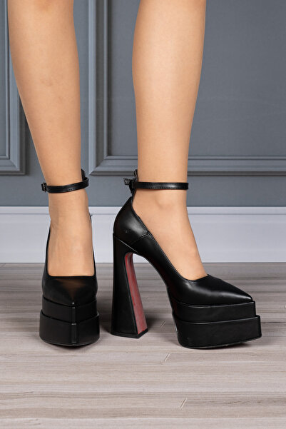 Tarz Topuklar Siyah Cilt Çift Platform Özel Tasarım Kadın Ayakkabı 20