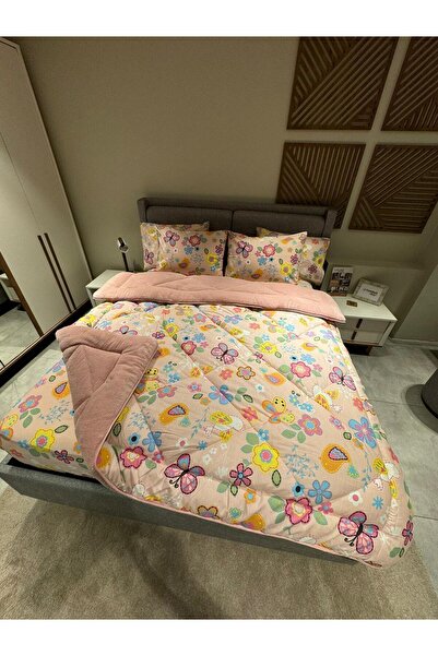 Violacasa Double Welsoft Pufidik Sleeping Set (with Elastic Sheets) Powder Flower