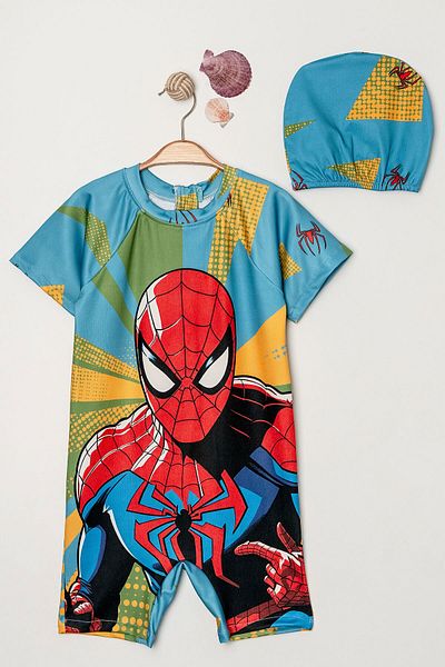 Beniizle Costum de baie pentru băiat cu capotă imprimat