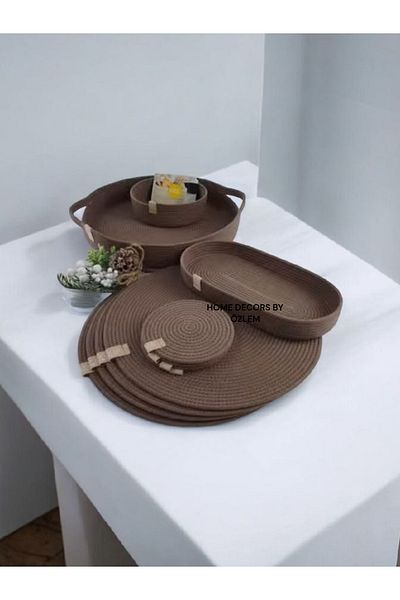 home decors by özlem 6-Person 15-Piece American Service Charger Set Wicker Basket Plate Mat Coaster