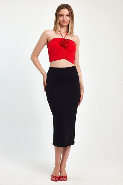 ZACHARIUZ Red Rose Detailed Neck Strap Sleeveless Bustier