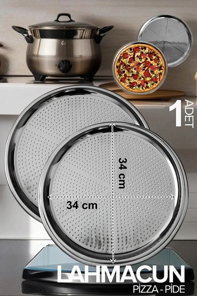 HAZARPAZAR Steel Perforated Pizza Pan 34 cm