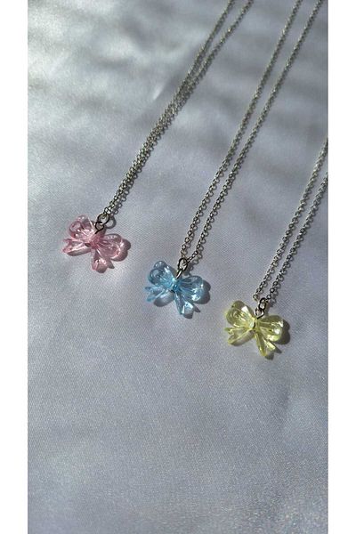SOUL BY A&B 3Pcs Bff Necklace Friend Necklace Ribbon Bow Necklace Pink Blue Yellow Princess Necklace