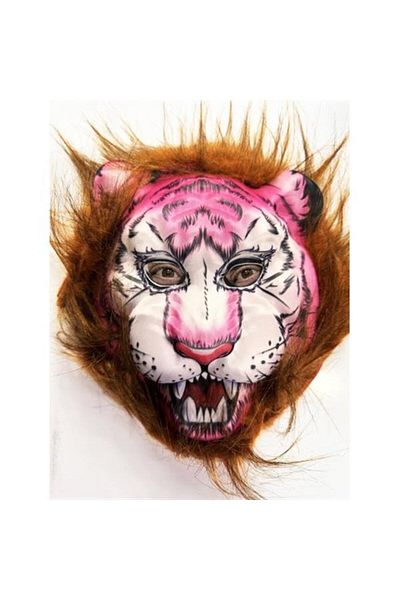 ENGSTORE Pink Face Plush Wolf Tiger Mask with Brown Hair No 26